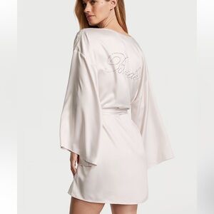 VS Bride Embellished Satin Short Robe and Open Back Slip Dress - M/L